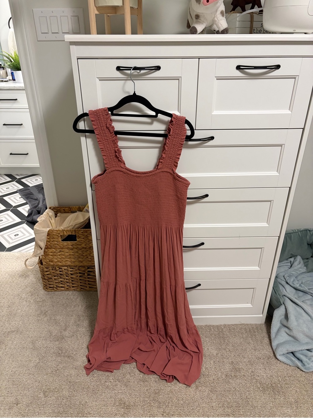 aerie Dusty Rose Smocked Maxi Dress with Ruffle Straps